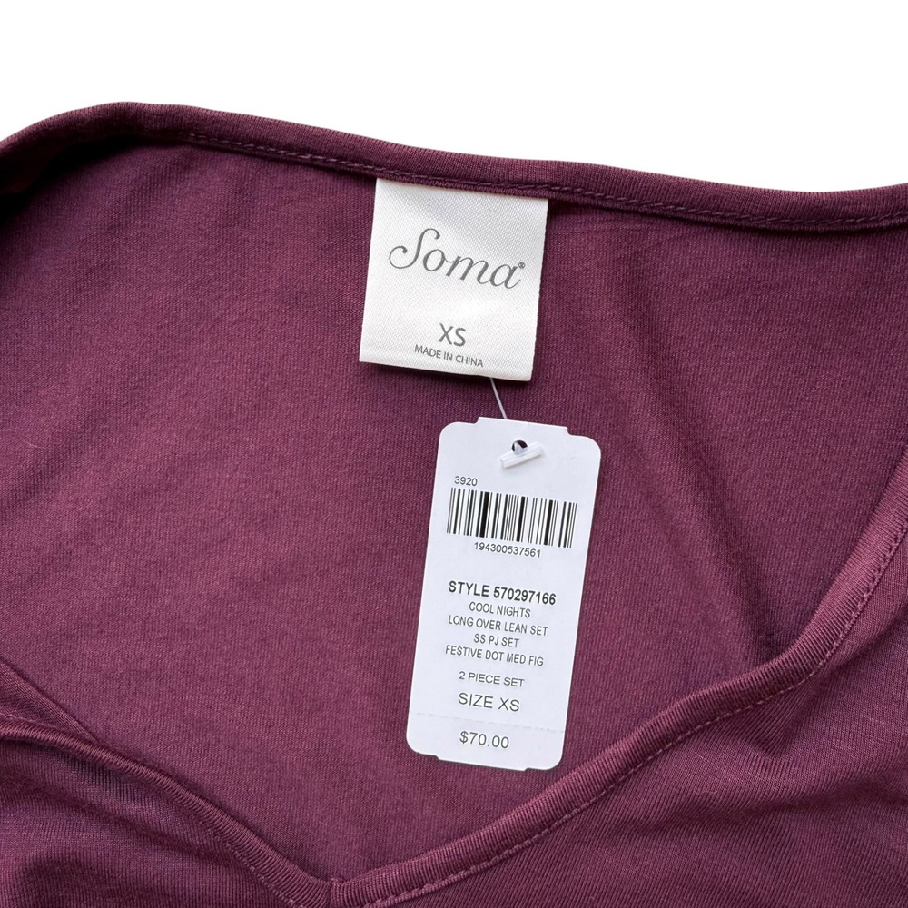 NWT Soma Cool Nights Long Over Lean Pajama Top Burgundy Size XS - Picture 5 of 6